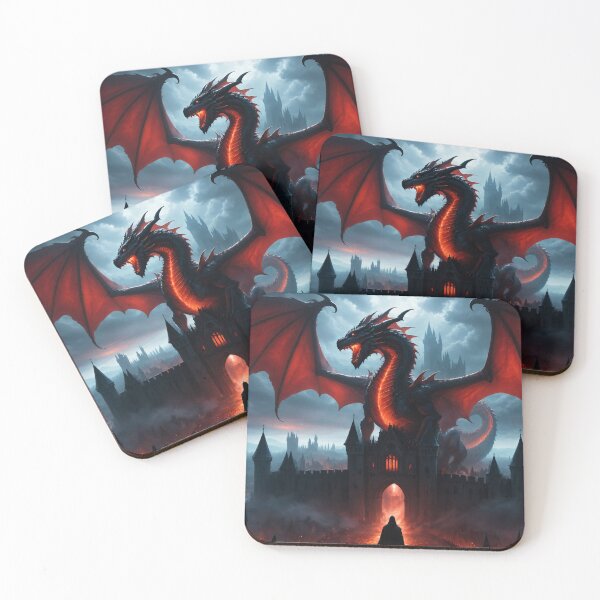 Item preview, A gigantic red dragon above a medieval city - Oil painting style designed and sold by Giuseppe Cammino.