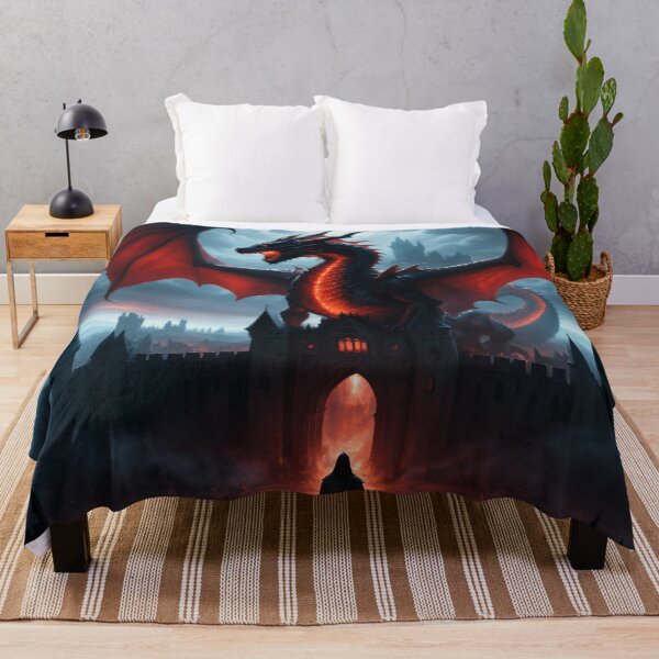 Item preview, A gigantic red dragon above a medieval city - Oil painting style designed and sold by Giuseppe Cammino.
