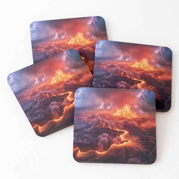 Item preview, Volcano eruption with lava in ground at sunset - Landscape photography designed and sold by TheArtistOf2022.