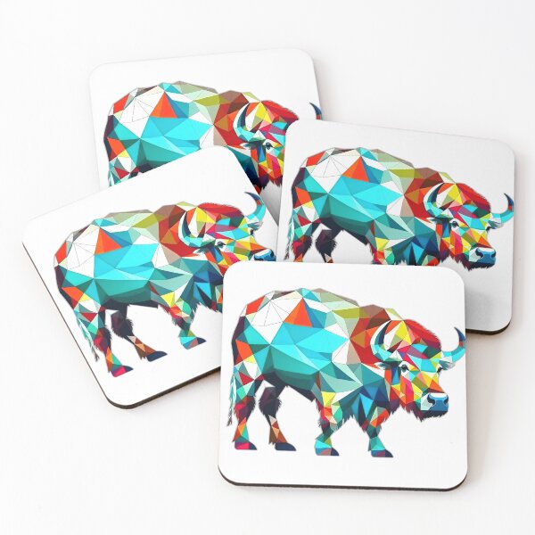 Item preview, Colourful Powerful Bison Geometric Shaped Artwork designed and sold by Geonimalia.