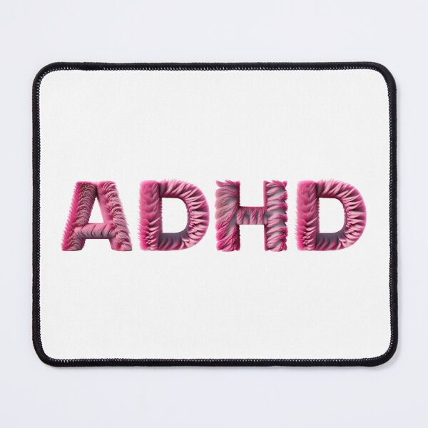 Item preview, The inscription "ADHD" on a black background - pink fur, cozy and funny graphics. designed and sold by My-fake-places.