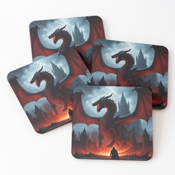 Item preview, A gigantic red dragon above a medieval city - Oil painting style designed and sold by Giuseppe Cammino.