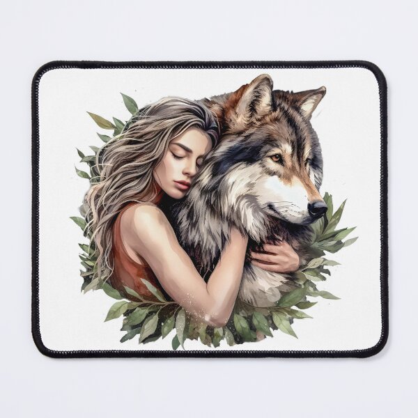 Item preview, Animal, Woman Hugging a Wolf, Wolf art, Animal caring, Cute Wolf, Wild wolf, wolves designed and sold by SideKickCreates.