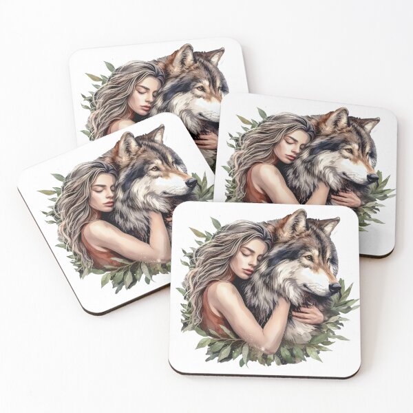 Item preview, Animal, Woman Hugging a Wolf, Wolf art, Animal caring, Cute Wolf, Wild wolf, wolves designed and sold by SideKickCreates.