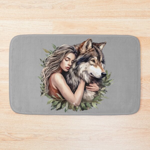 Item preview, Animal, Woman Hugging a Wolf, Wolf art, Animal caring, Cute Wolf, Wild wolf, wolves designed and sold by SideKickCreates.