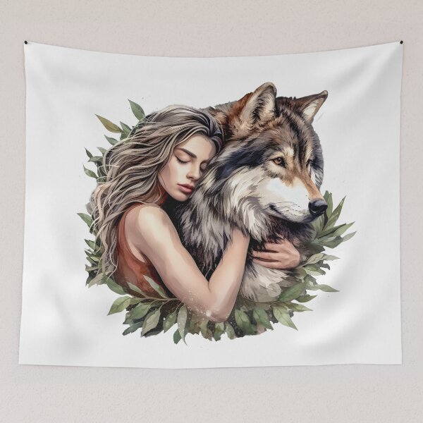 Item preview, Animal, Woman Hugging a Wolf, Wolf art, Animal caring, Cute Wolf, Wild wolf, wolves designed and sold by SideKickCreates.