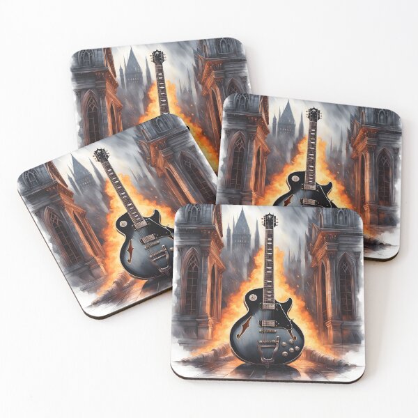 Item preview, Gothic Guitar: Fiery Artistry Amidst Architectural Elegance designed and sold by LSVart.