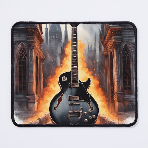 Item preview, Gothic Guitar: Fiery Artistry Amidst Architectural Elegance designed and sold by LSVart.