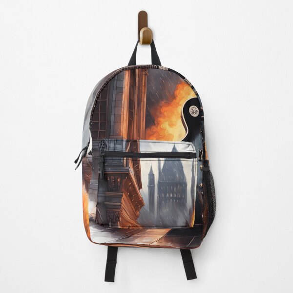 Item preview, Gothic Guitar: Fiery Artistry Amidst Architectural Elegance designed and sold by LSVart.