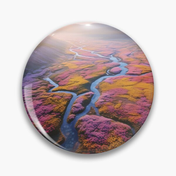 Item preview, Misty fields of flowers with river at sunset long exposure - Landscape photography designed and sold by TheArtistOf2022.