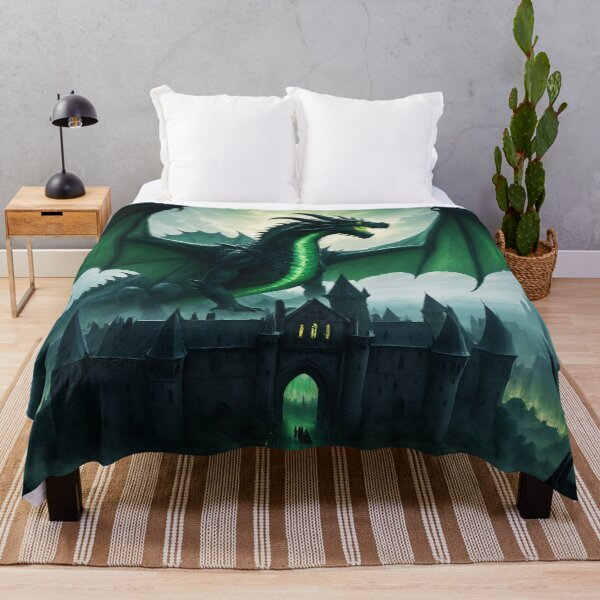 Item preview, A gigantic green dragon above a medieval city - Oil painting style designed and sold by Giuseppe Cammino.