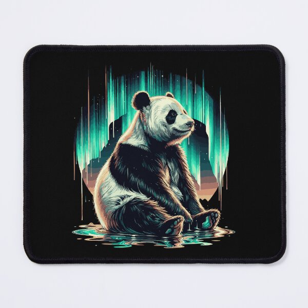 Item preview, Meditating Panda and Northern Lights - Peaceful Landscape Art designed and sold by ShobulousStudio.