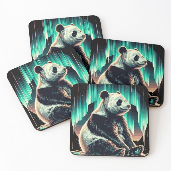 Item preview, Meditating Panda and Northern Lights - Peaceful Landscape Art designed and sold by ShobulousStudio.