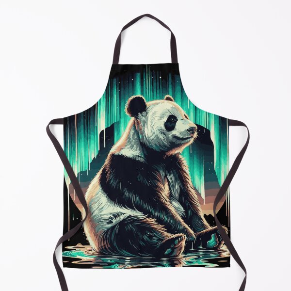 Item preview, Meditating Panda and Northern Lights - Peaceful Landscape Art designed and sold by ShobulousStudio.