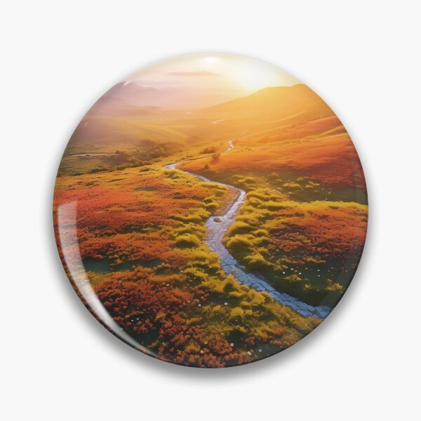 Item preview, Misty fields of flowers with river at sunset long exposure - Landscape photography designed and sold by TheArtistOf2022.