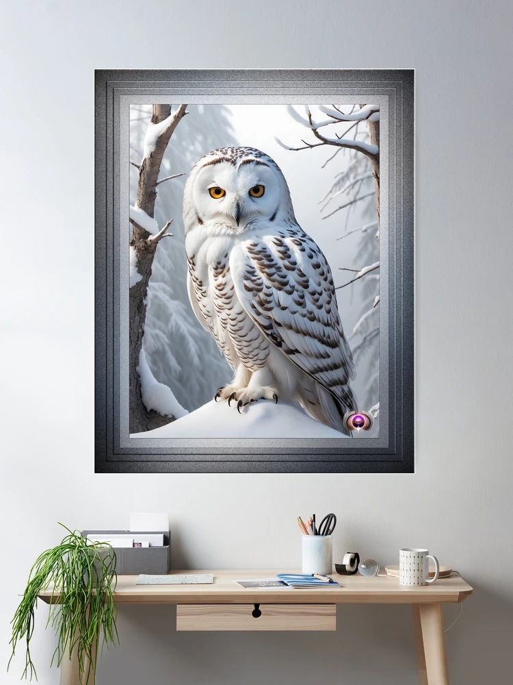 A Snowy Owl Perched On A Snow Mound In The Forest Raptor Portrait AI Concept Art by Xzendor7 Room Decor Wall Poster Art Print
