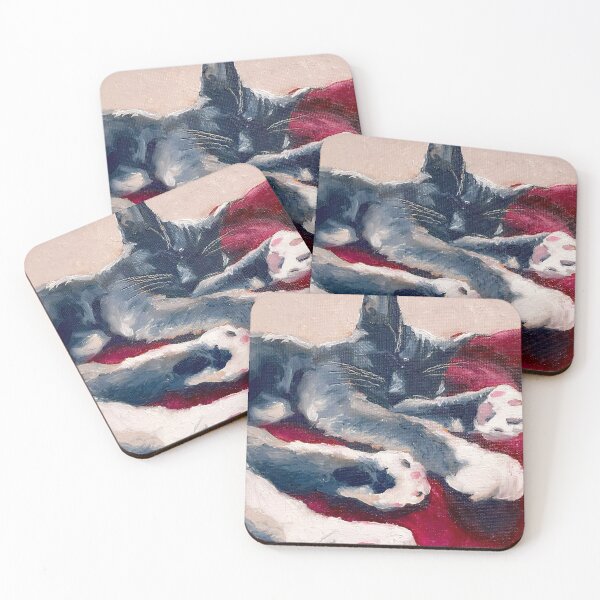 Item preview, Oil painting - sleepy calico on red designed and sold by Luminartist.