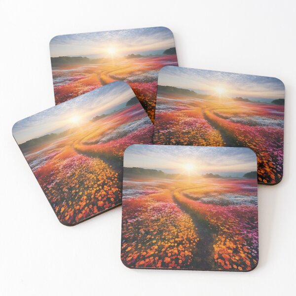 Item preview, Misty fields of flowers at sunset long exposure - Landscape photography designed and sold by TheArtistOf2022.