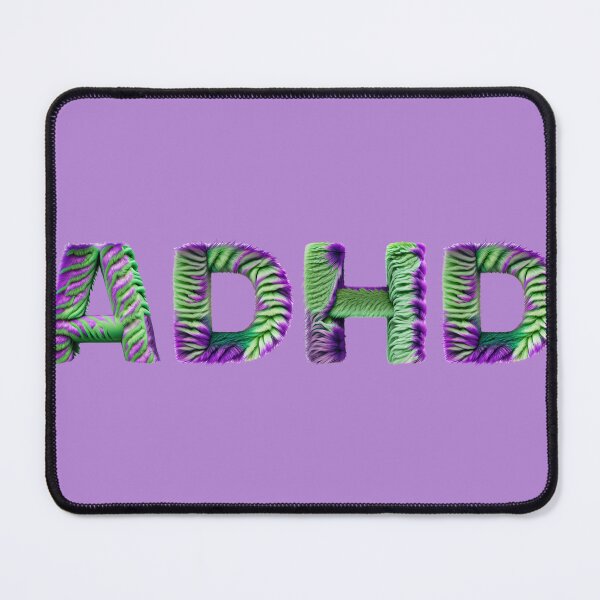 Item preview, The inscription "ADHD" on a black background- green and purple fur, cozy and funny graphics. designed and sold by My-fake-places.