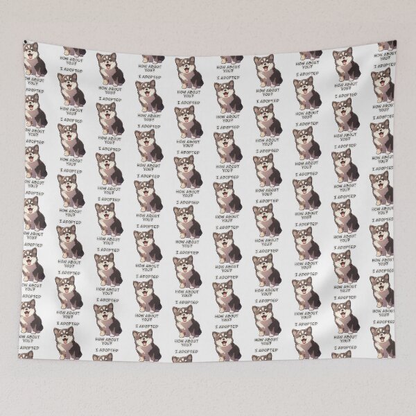 Item preview, I Adopted How About You Puppy Sticker and Shirt Brown Text By Zeesdesign on Redbubble designed and sold by ZEESDESIGN.