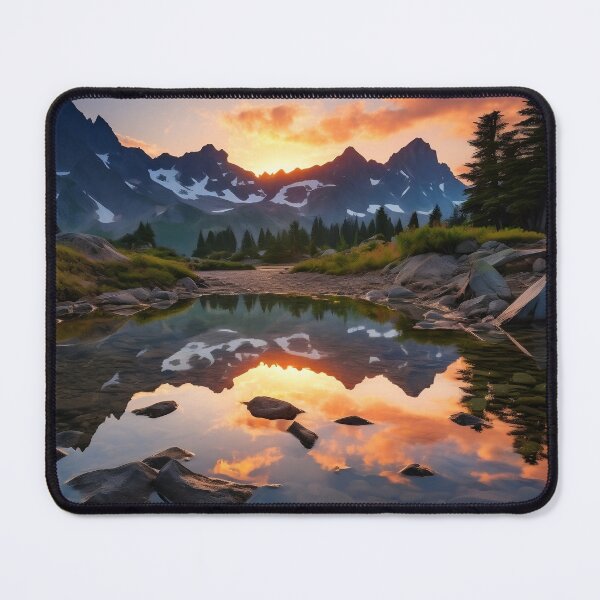 Item preview, Mountains and trees in lake at sunset in long exposure - Landscape photography designed and sold by TheArtistOf2022.