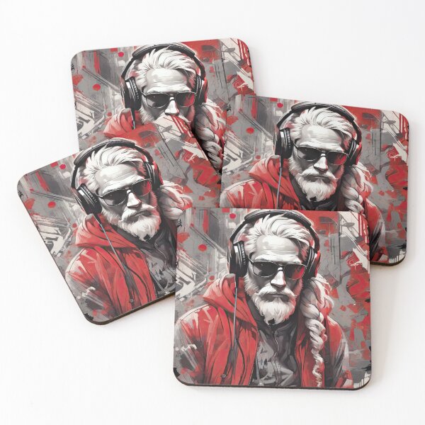 Item preview, Rebel Yuletide - Hipster/Punk Santa Claus with Headphones designed and sold by StonebridgeArt.