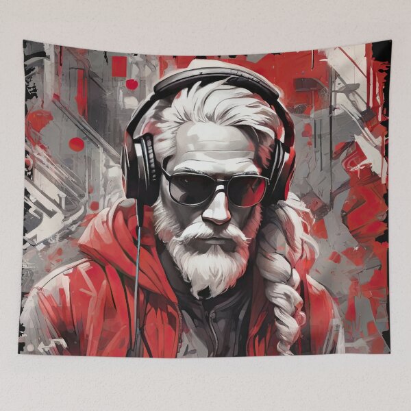 Item preview, Rebel Yuletide - Hipster/Punk Santa Claus with Headphones designed and sold by StonebridgeArt.