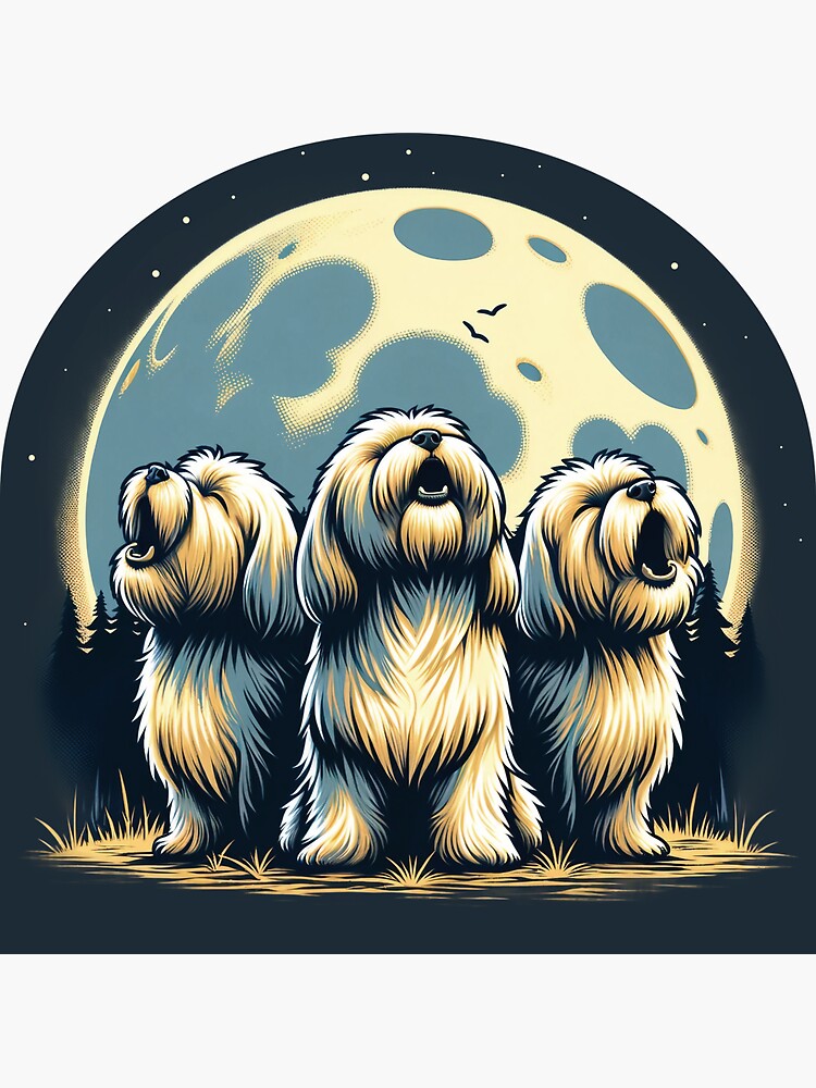 Thumbnail 3 of 3, Sticker, Three Lhasa Apsos Howling at the Moon designed and sold by hidden-design.