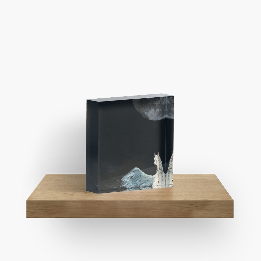 Horse flying to the moon Silver stream illustration Acrylic Block