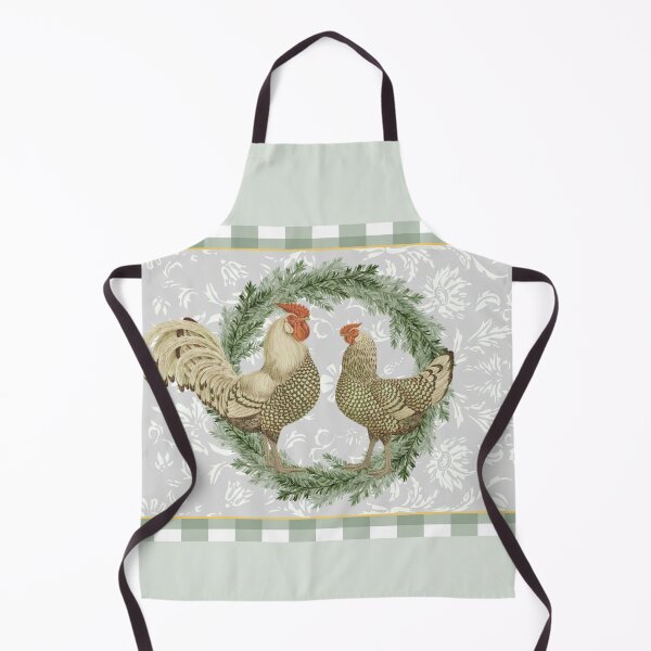 Item preview, Farmhouse Christmas Provincial Rooster and Hen Gray Green designed and sold by VistaVintage.