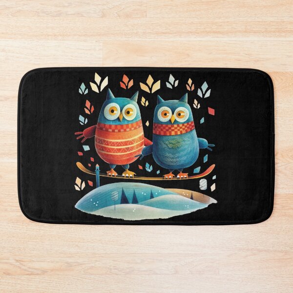 Item preview, Colorful owls on the ski slope abstract painting designed and sold by WallGemsArt.