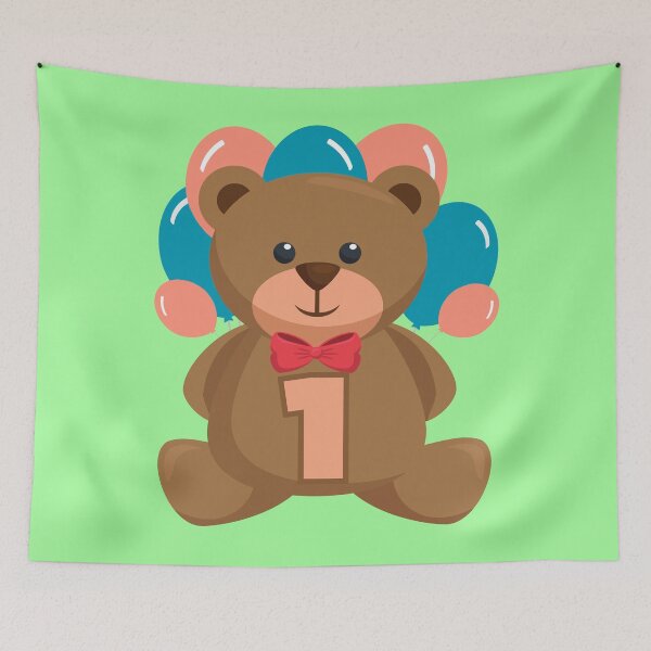 Item preview, teddy bear and balloons for the first birthday designed and sold by Meandmyshop.