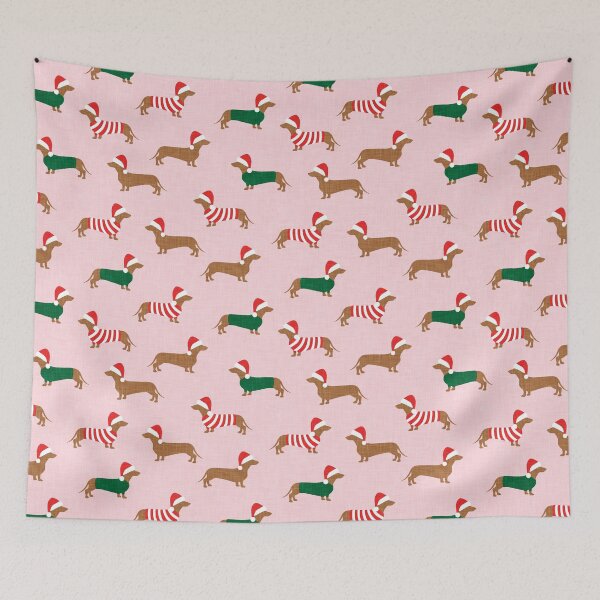 Item preview, Christmas Dachshund - Holiday Wiener dogs - pink designed and sold by littlearrow.