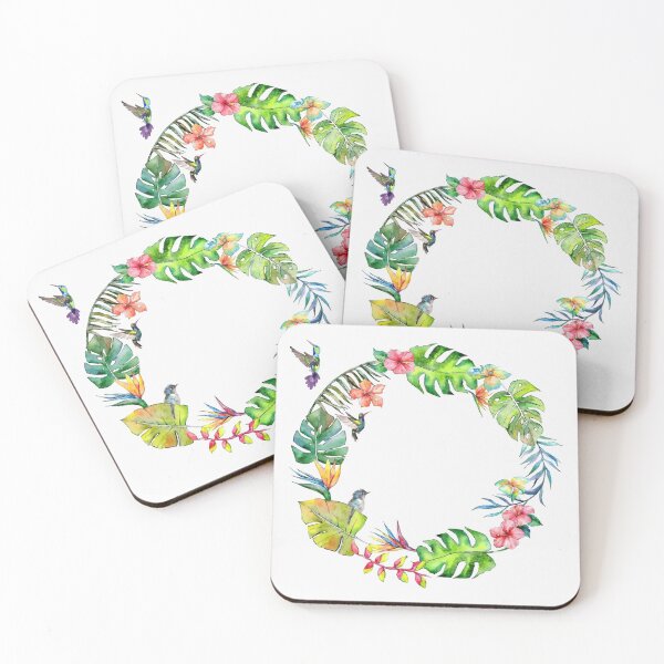 Item preview, Jungle Exotic Flowers Floral Wreath Tropical Plants designed and sold by ArtUnova.