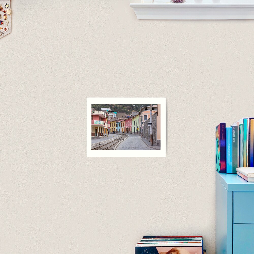 Railroad tracks winding through Alausi colourful streets, Ecuador Art Print