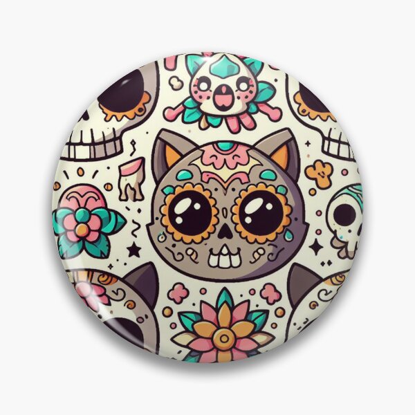 Item preview, Day of the Dead Cats Illstration Pattern designed and sold by DoggoTankDesign.