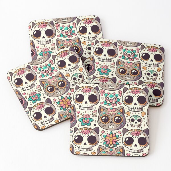 Item preview, Day of the Dead Cats Illstration Pattern designed and sold by DoggoTankDesign.