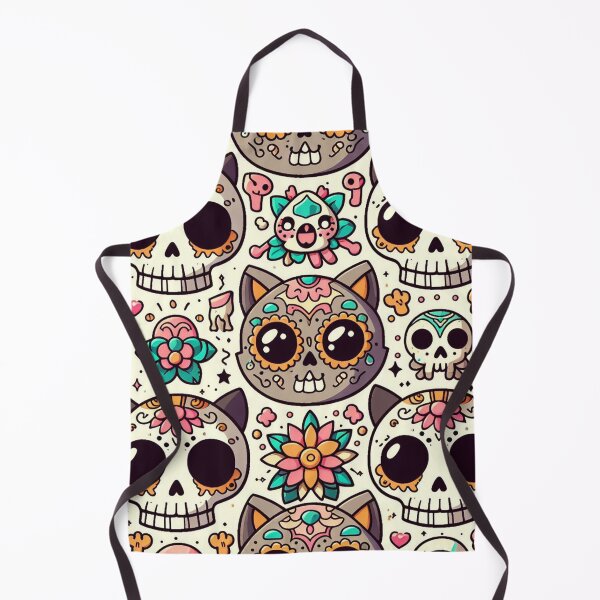 Item preview, Day of the Dead Cats Illstration Pattern designed and sold by DoggoTankDesign.