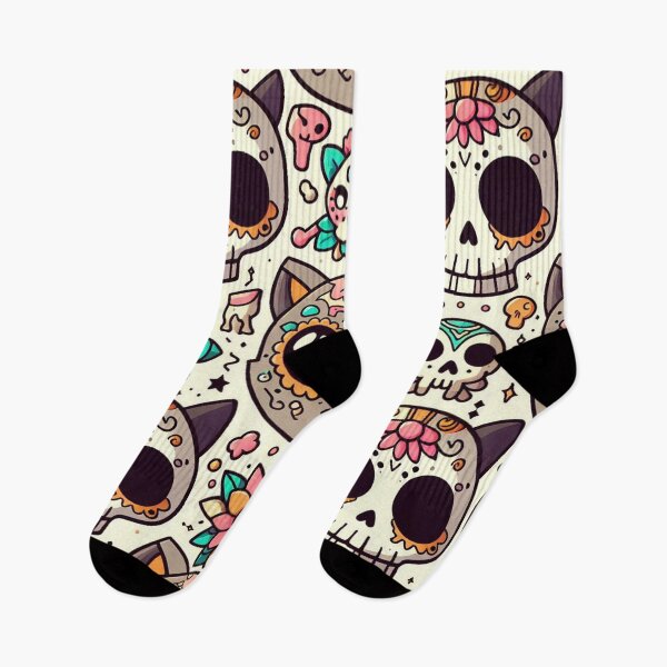 Item preview, Day of the Dead Cats Illstration Pattern designed and sold by DoggoTankDesign.