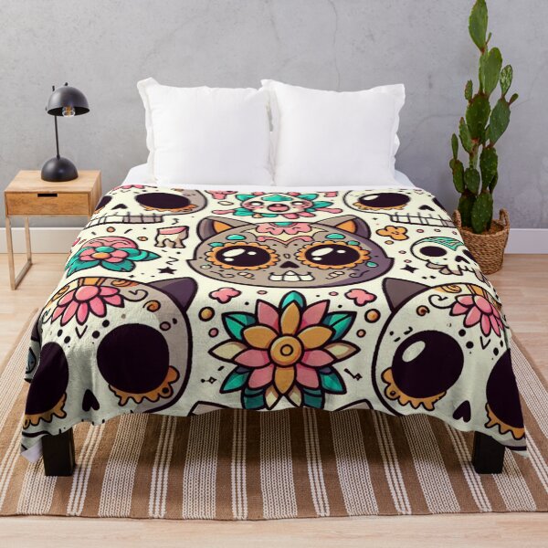Item preview, Day of the Dead Cats Illstration Pattern designed and sold by DoggoTankDesign.