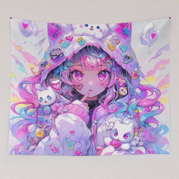 Item preview, Whimsical Pastel Neon Neko Anime Girl designed and sold by bubblegoth.