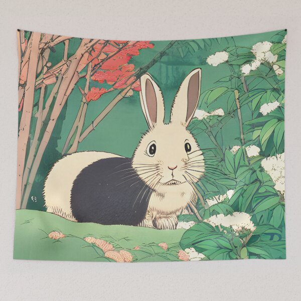 Item preview, Furry Friend Black Vintage White Cute Rabbit in the Wild Woods designed and sold by wigobun.