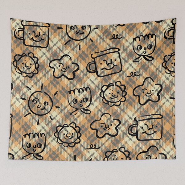 Item preview, Adorable Faces Plaid Seamless Pattern: A Kawaii Design designed and sold by OrangeMG.