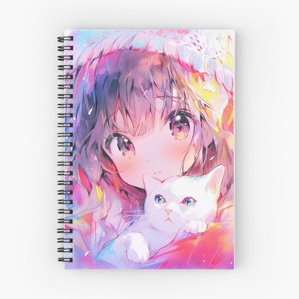 Item preview, Whimsical Dreamy White Kitten and Anime Girl designed and sold by bubblegoth.