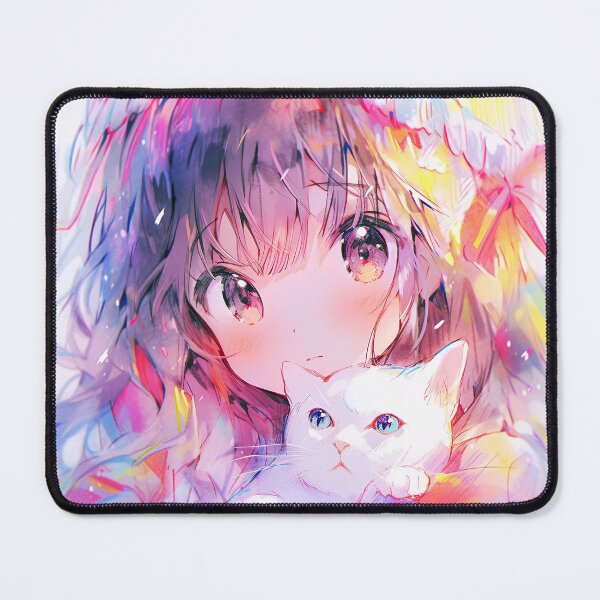 Item preview, Whimsical Dreamy White Kitten and Anime Girl designed and sold by bubblegoth.