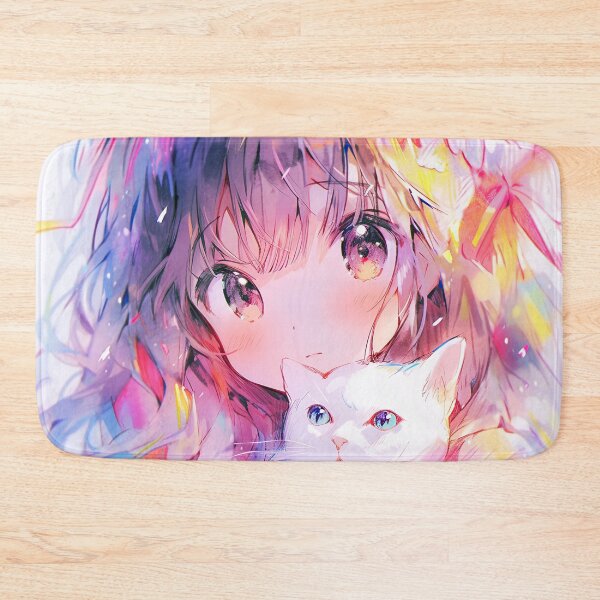 Item preview, Whimsical Dreamy White Kitten and Anime Girl designed and sold by bubblegoth.