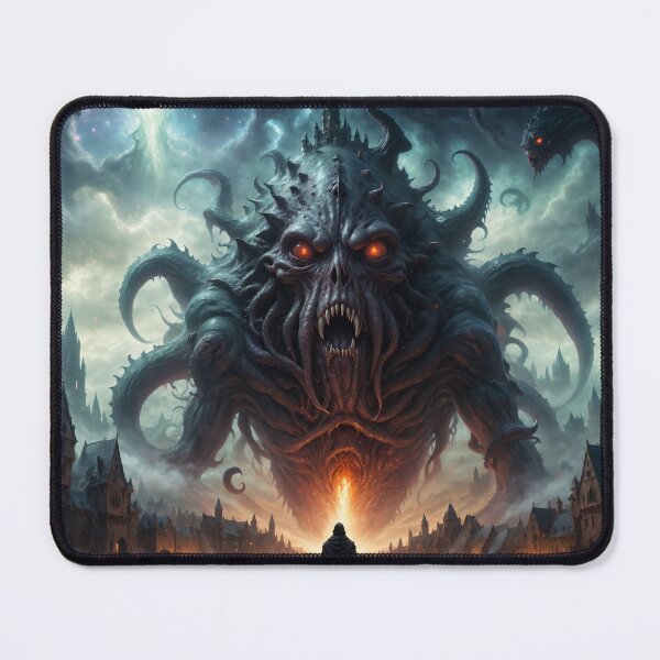 Item preview, A person facing gigantic cosmic horror above a medieval city - Oil painting style designed and sold by Giuseppe Cammino.
