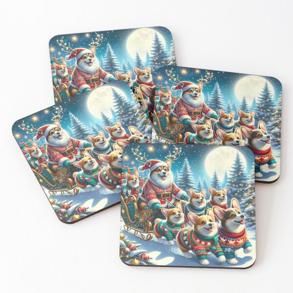 Item preview, Santa Paws and the Merry Corgi Sleigh Team designed and sold by cybercanvasmuse.