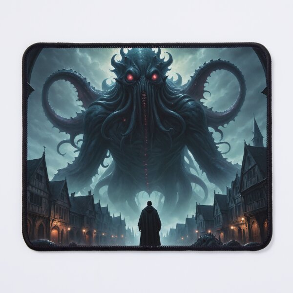 Item preview, A person facing a gigantic cosmic horror above a medieval city - Oil painting style designed and sold by Giuseppe Cammino.