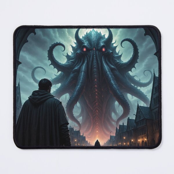 Item preview, A person facing a gigantic cosmic horror above a medieval city - Oil painting style designed and sold by Giuseppe Cammino.